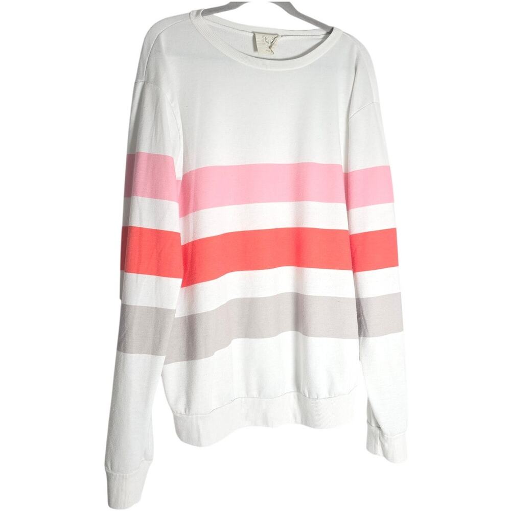 Fantastic Fawn Womens Medium Stripe Sweatshirt White Pink Stripe Long Sleeve USA